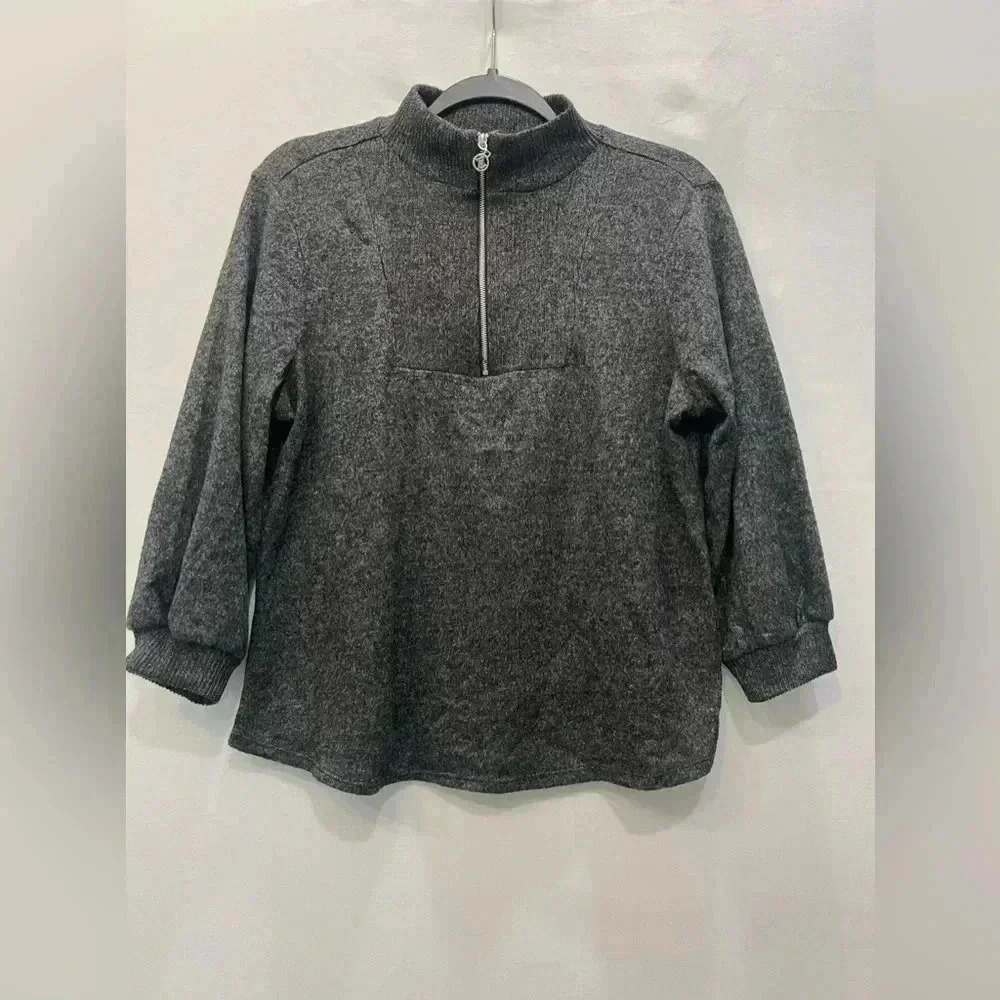 Adrienne Vittadini Grey Half Zip Pullover Sweater Size L Brand New​​